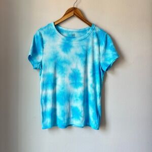 Gap Perfect Ribbed Crewneck T-Shirt Sky Blue Tie Dye Size Large
